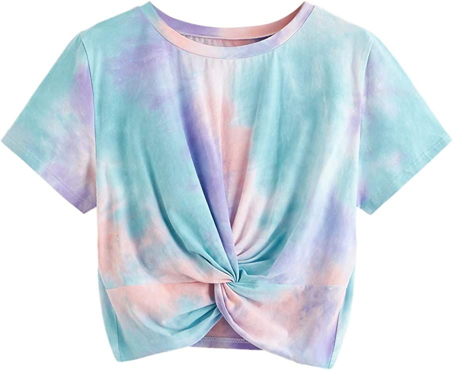 SweatyRocks Women's Twist Front Cut Out Short Sleeve Crop Top T-Shirt | Amazon (US)
