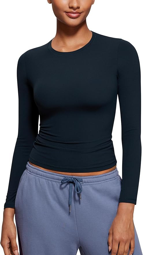 CRZ YOGA Long Sleeve Shirts for Women Soft Crew Neck Fall Basic Tight Tops Fitted Casual Going Ou... | Amazon (US)