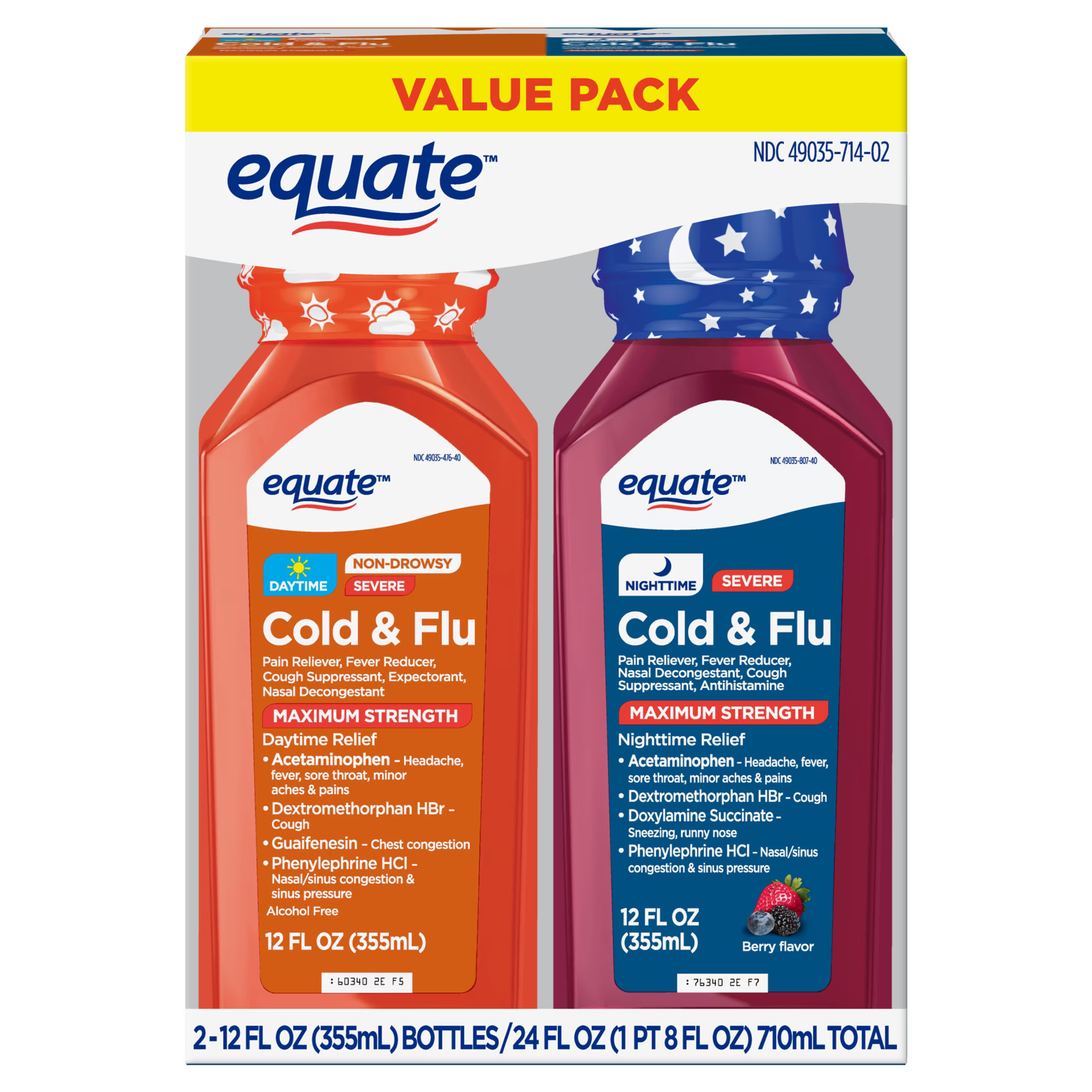 Equate Daytime & Nighttime Severe Cold & Flu Relief; Cold and Flu Medicine 12 fl. Oz./Bottle | Walmart (US)