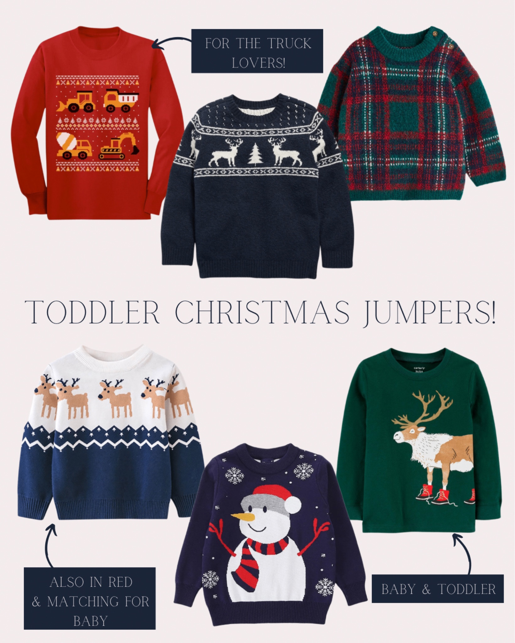 TODDLER BOY CHRISTMAS JUMPERS
Some have matching for baby, check them out on my feed!

Toddler boy - Christmas jumper - holiday sweater - festive pullover - kids clothing -holiday outfit- matching sibling outfits- matching brother outfits - Walmart - old navy - H&M kids - carters - kids fashion- boys outfit inspiration 

#LTKunder50 #LTKHoliday #LTKkids