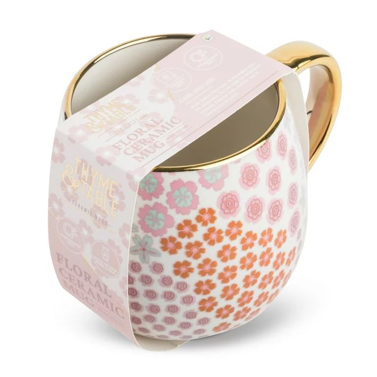 Thyme & Table Stoneware Gold Floral 16oz Coffee Mug | Walmart (US)