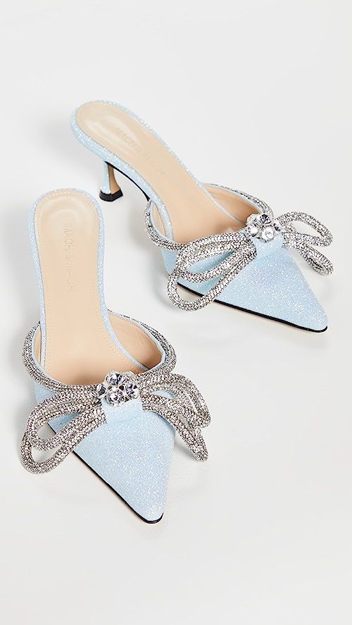 Baby Blue Glitter Double Bow Mules | Shopbop