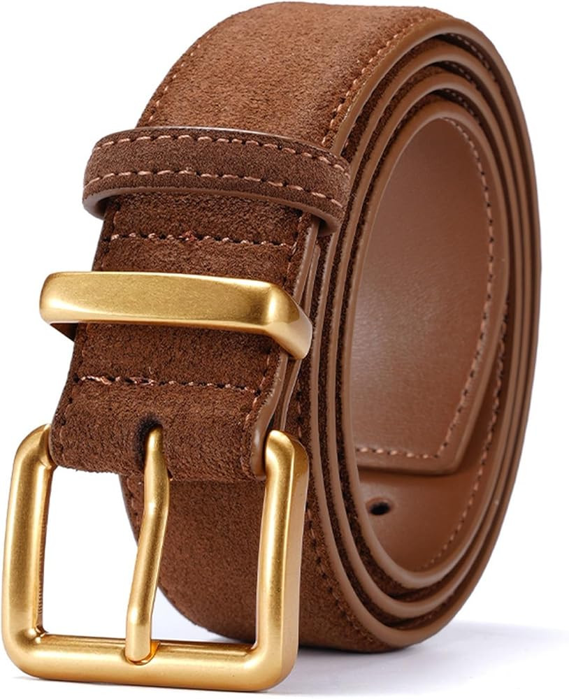 Wide Suede Belt Women Genuine Leather Ladies Waist Belt for Jeans Dress Casual Square Gold Buckle | Amazon (US)