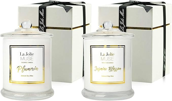 Scented Candles Pack 2 Plumeria and Jasmine, 20 Ounce, Natural Soy Wax, Holiday Candle Gifts for ... | Amazon (US)