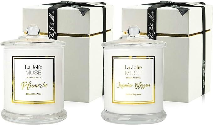 Scented Candles Pack 2 Plumeria and Jasmine, 20 Ounce, Natural Soy Wax, Holiday Candle Gifts for ... | Amazon (US)