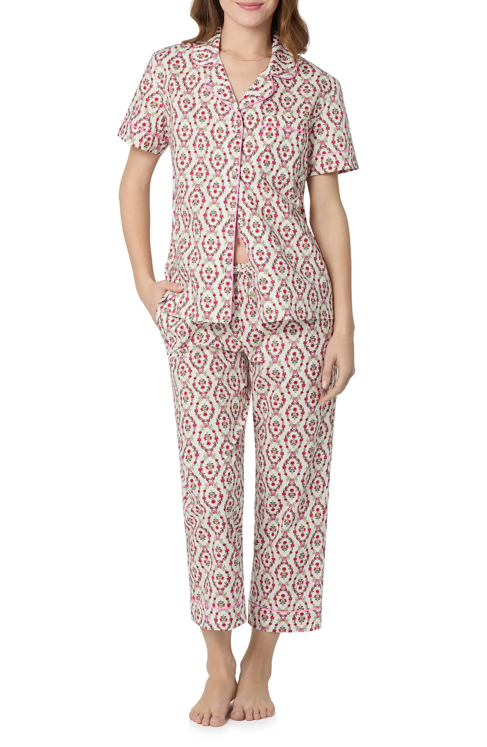 Print Organic Cotton Poplin Crop Pajamas | Nordstrom