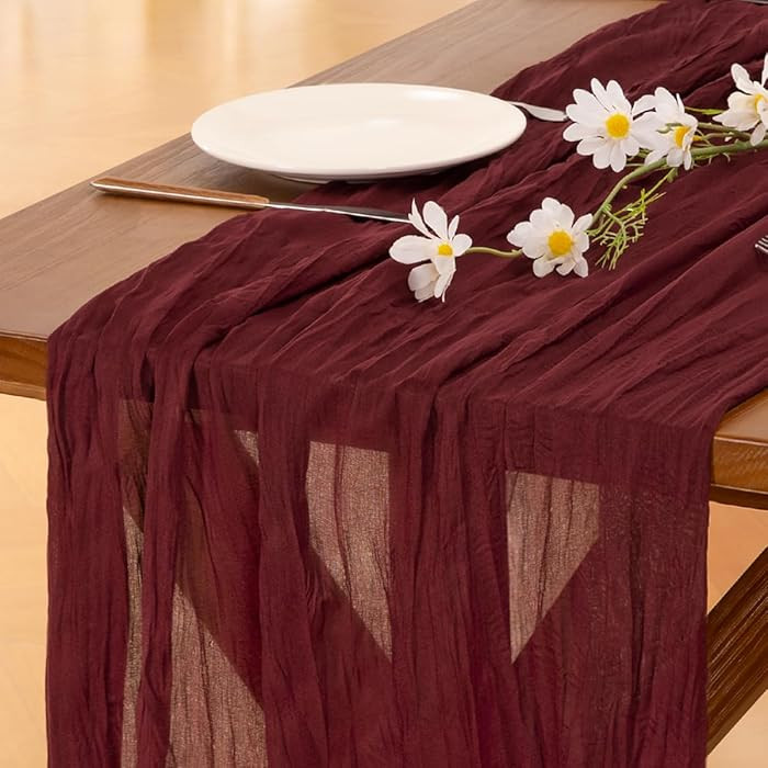 Socomi Burgundy Red Christmas Table Runner 3pcs Cheesecloth Boho Rustic Gauze 120 inch 10FT Chees... | Amazon (US)