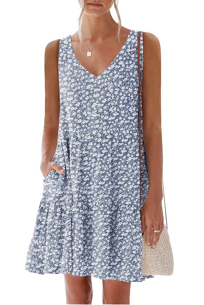 nclook Womens 2025 Summer Casual Dress Sweet Cute V Neck Sleeveless Mini Dresses with Pockets | Amazon (US)