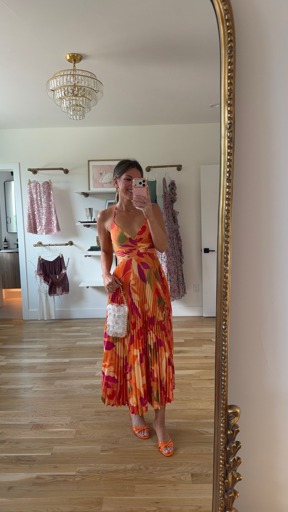 Pleated tropical floral print of orange, pink, and yellow, with a V-neck halter top summer wedding formal event dress 💍🍹

Vici code: emerson30
Electric picks code: emerson20
astr the label: emerson15

i'm 5'4" & wear a small/2:
• sized down to extra small

summer wedding guest dresses, wedding guest dresses, cocktail dresses, semi-formal dresses, black tie wedding guest dresses, destination wedding guest dresses, garden party dresses, wedding guest outfit ideas

#LTKSeasonal #LTKWedding #LTKTravel