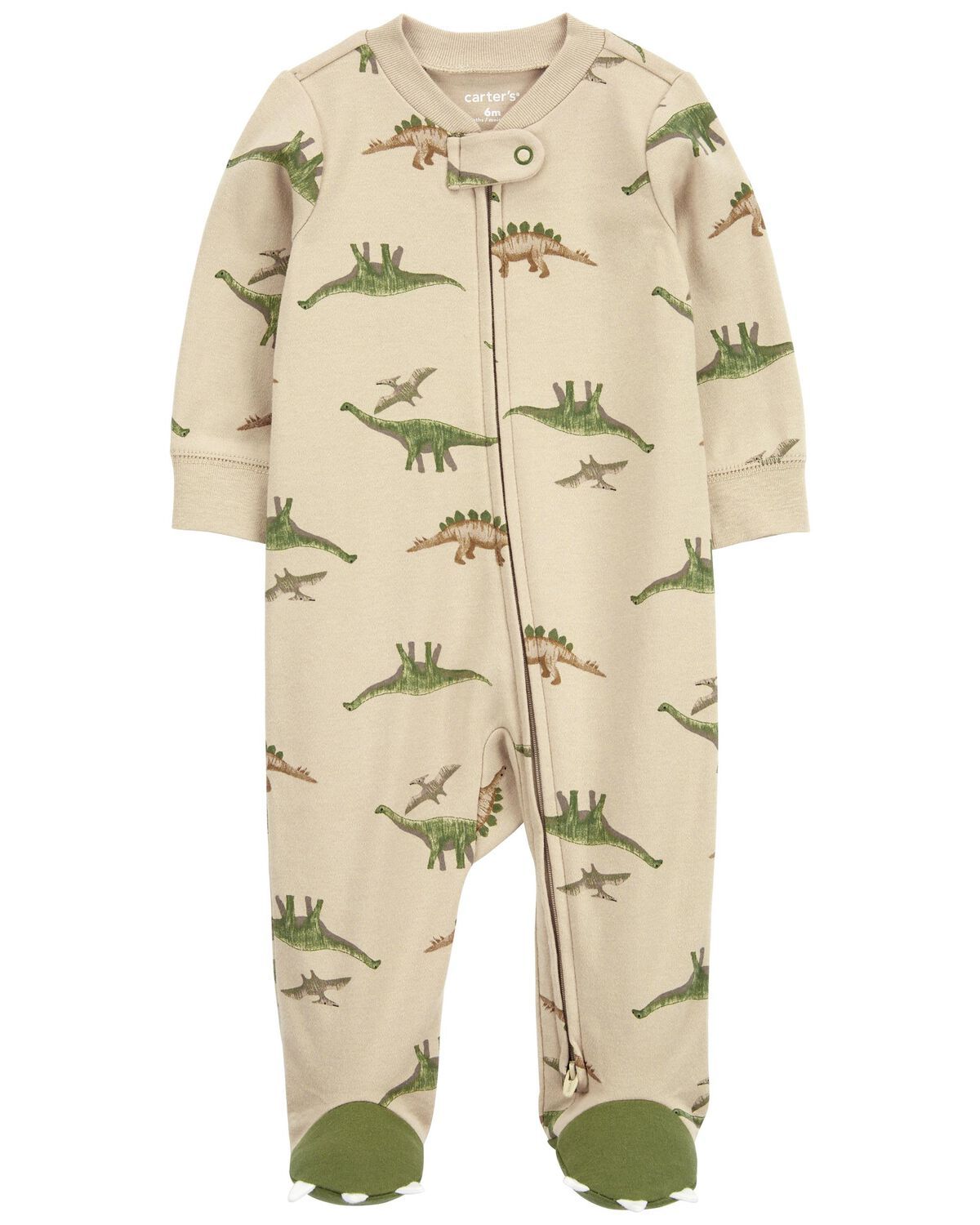 Khaki Baby 2-Way Zip Dinosaur Cotton Sleep & Play Pajamas | carters.com | Carter's