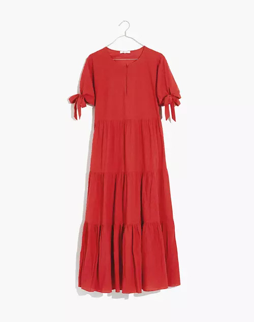 Tie-Sleeve Tiered Midi Dress in Swiss Dot | Madewell