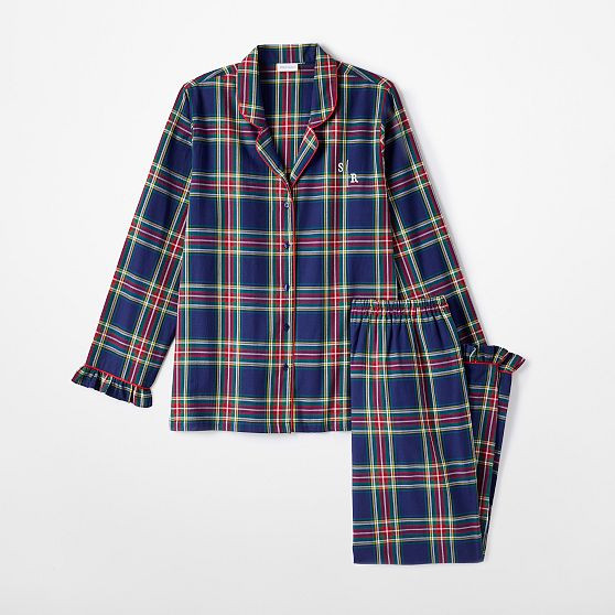 Plaid Ruffle Cotton Long Pajamas | Mark and Graham
