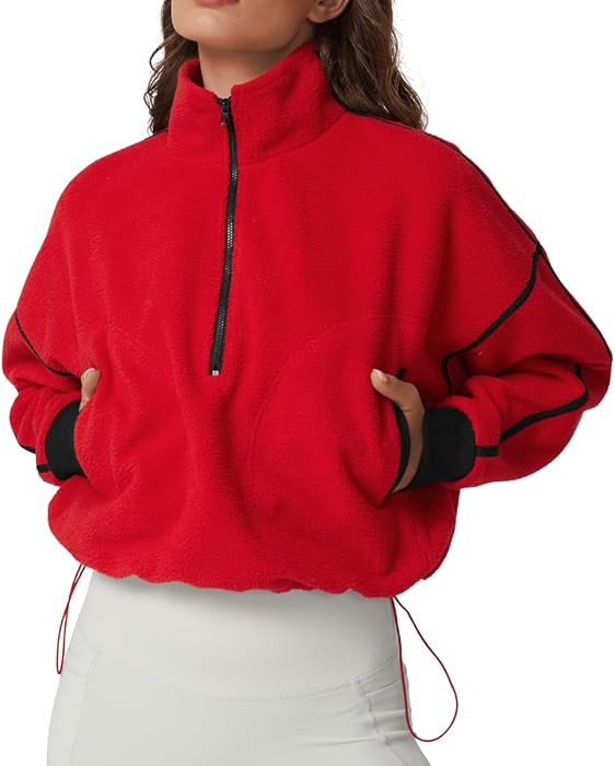 QINSEN Women's Half Zip Fleece Short Pullover Sweatshirt Winter Long Sleeve Cozy Sherpa Sweater Top | Amazon (US)