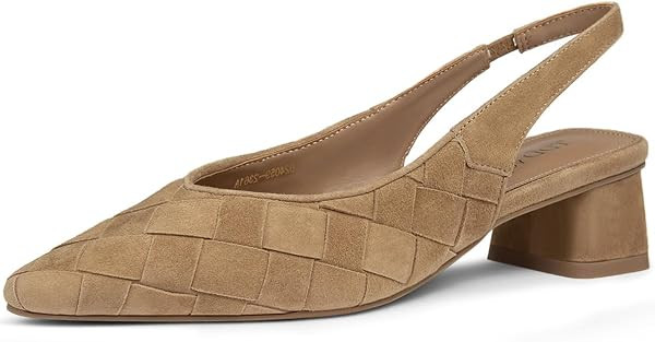 Block Heels for Women Woven Slingback Low Chunky Pumps | Amazon (US)