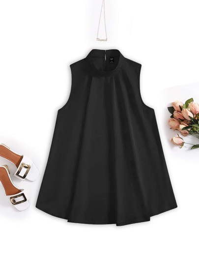 Plus Mock Neck Curved Hem Sleeveless Blouse
   SKU: sf2202228260486861      
          (358 Revie... | SHEIN