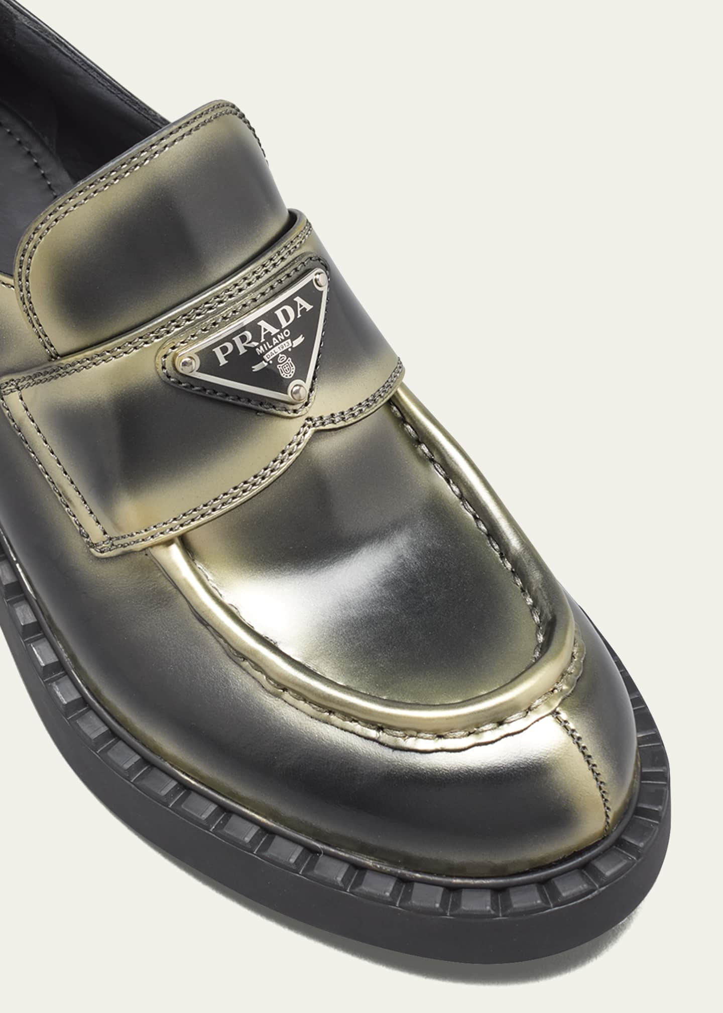 Prada Chocolate Lambskin Loafers | Bergdorf Goodman
