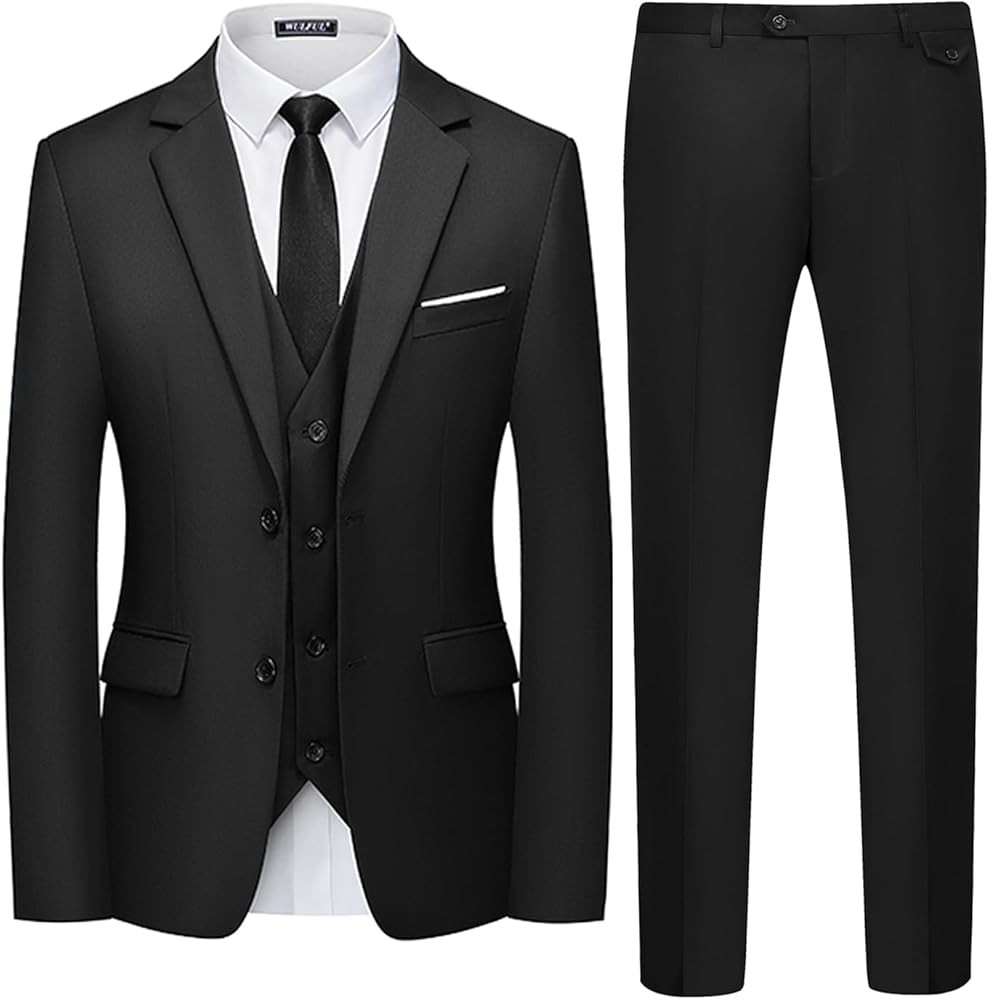 WULFUL Men's 3 Piece Slim Fit Suit Set Two Button Blazer Jacket Vest Pants Tuxedo Set for Party, ... | Amazon (US)
