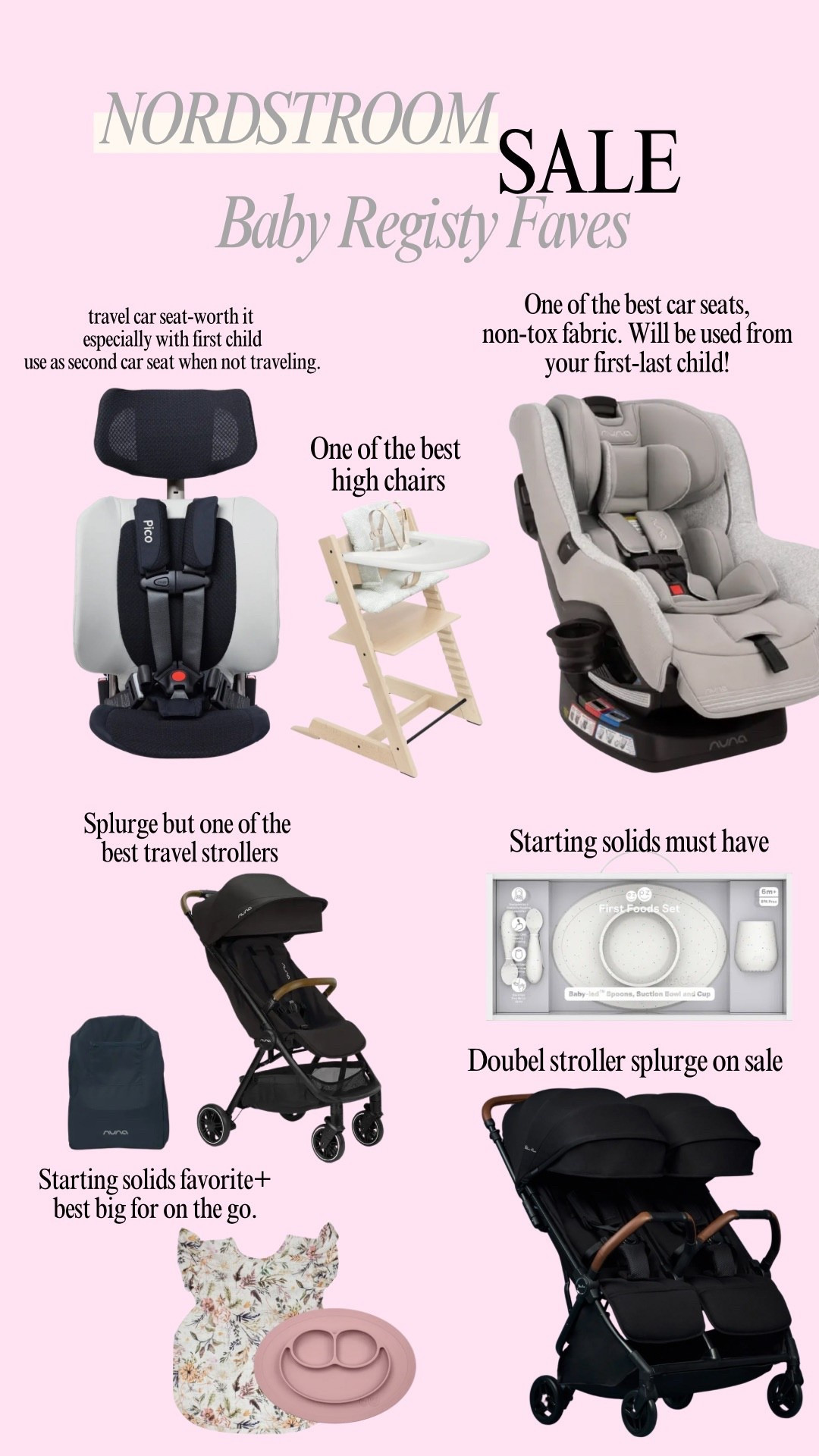 Nordstrom sale favorites for your baby registry.

Car seat
Stroller
Double stroller
Splurge baby registry 
Starting solids 
Car seat favorite 
Sale finds
Baby registry must haves 
Best high chair 

#LTKSaleAlert #LTKBaby #LTKKids
