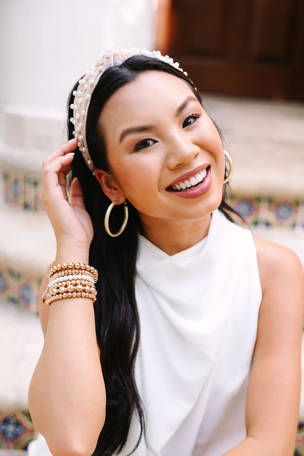 Show Your Love Beige Pearl Headband | The Mint Julep Boutique