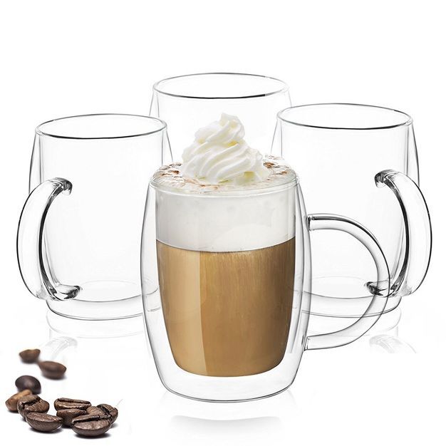 JoyJolt Aroma Double Walled Insulated Glasses - Set of 4 Double Wall Coffee Tea Glass Mugs - 13.5... | Target