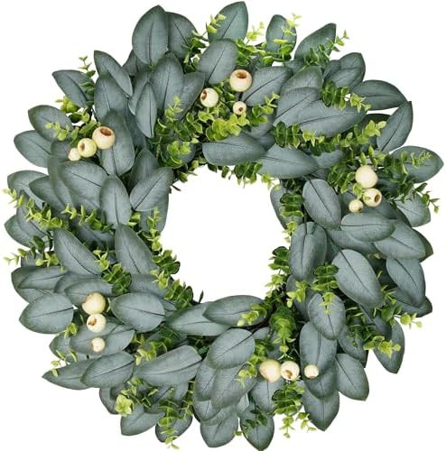 24 Inch Artificial Eucalyptus Wreaths for Front Door, Spring Boxwood Door Wreath with Berries, Su... | Amazon (US)