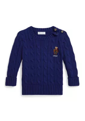 Ralph Lauren Childrenswear Baby Boys Polo Bear Cable-Knit Cotton Sweater | Belk