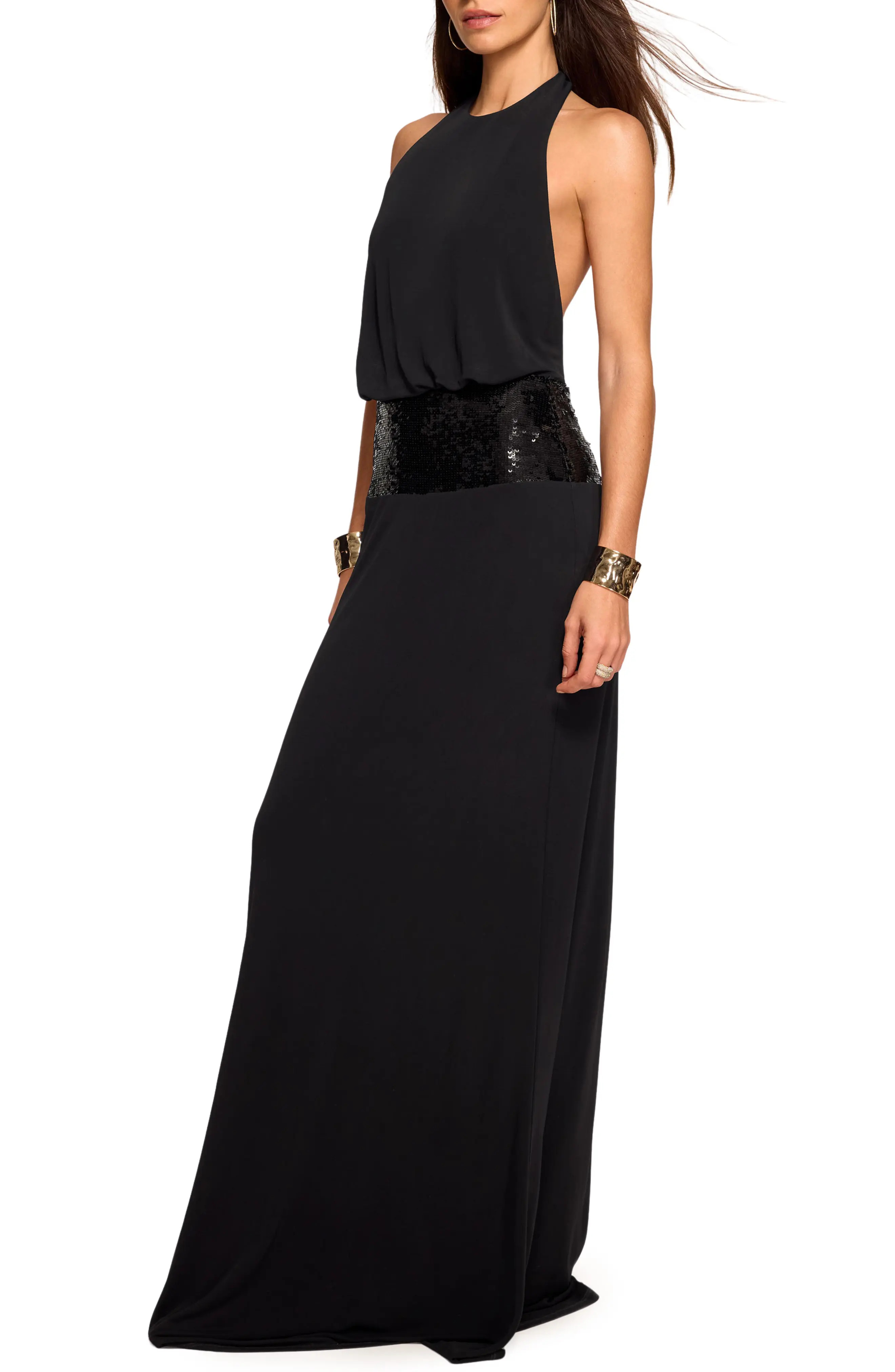 Ramy Brook Theresa Halter Neck Gown in Black at Nordstrom, Size 8 | Nordstrom