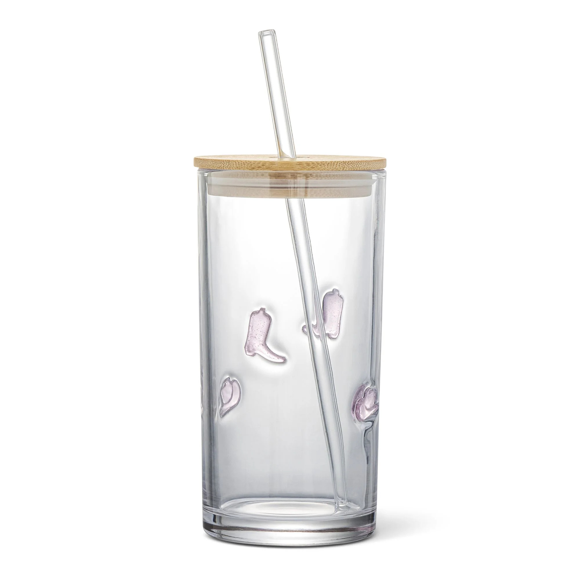 Thyme & Table 16 fl oz Pink Cowboy Charms Sipper with Glass Straw and Wood Lid - Walmart.com | Walmart (US)