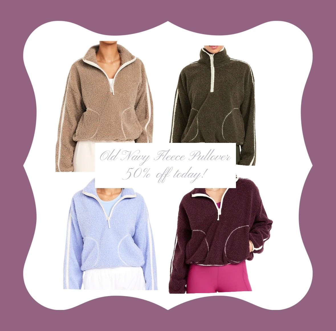 Old Navy Fleece Quarter Zip Pullover is 50% today only!! 

#LTKSaleAlert