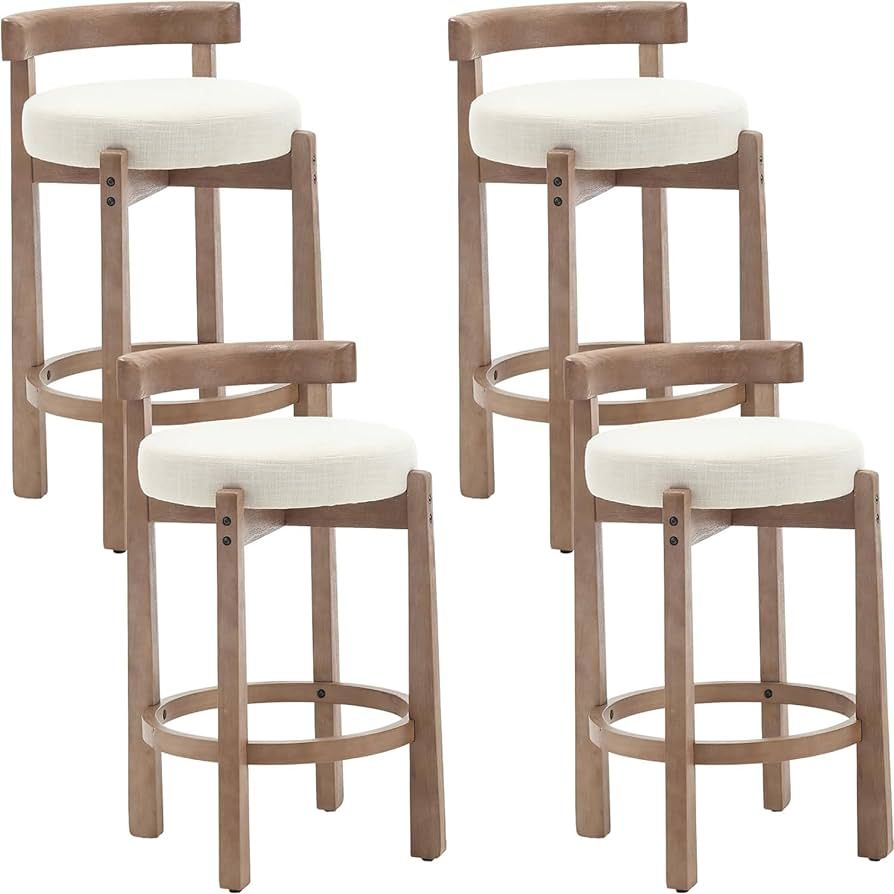 Mid-Century Bar Stools Set of 4, 26.5 Inch Linen Counter Height Upholstered Barstools Bar Chairs ... | Amazon (US)
