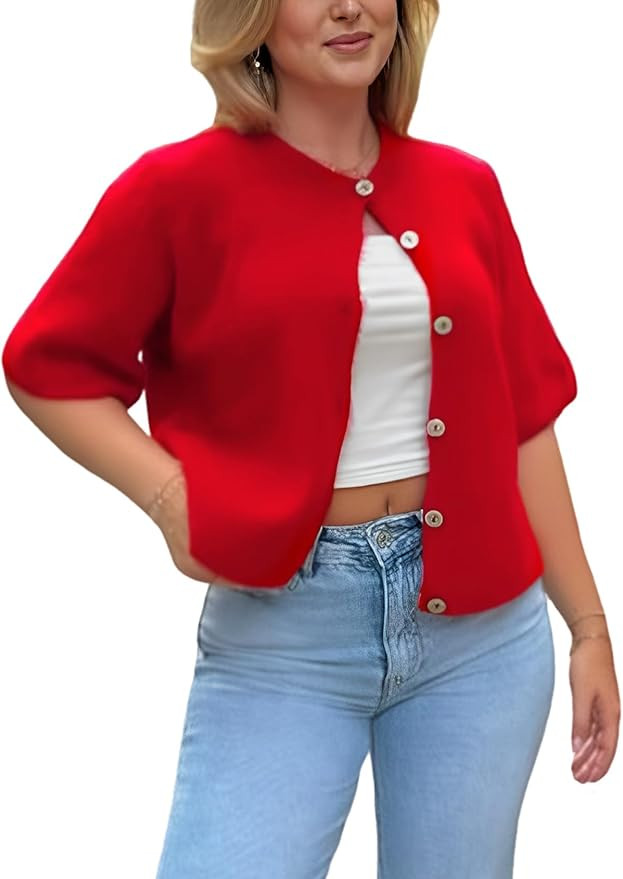 Wyeysyt Womens Cropped Knitted Cardigan Y2K Short Sleeve Button Down Sweater Cardigan Shirt Casua... | Amazon (US)