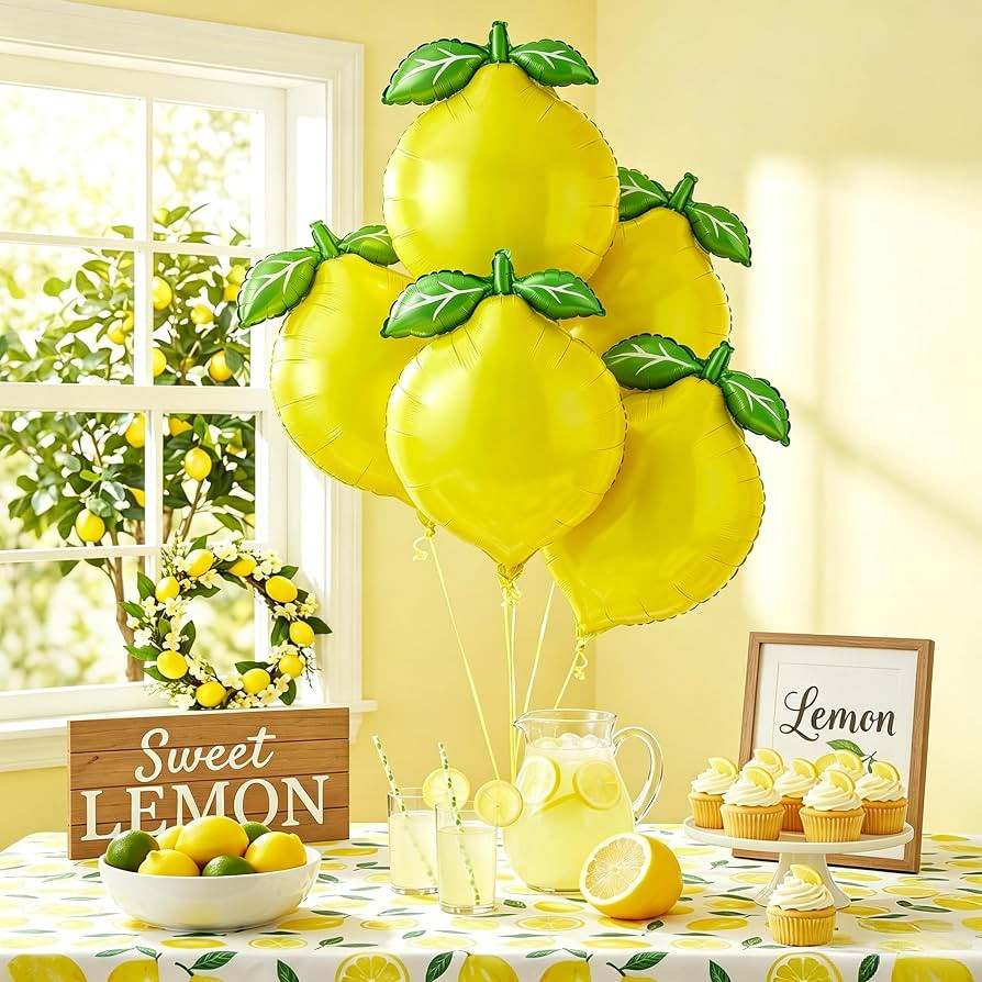 5Pcs Lemon Foil Balloons, Lemon Balloons with Leaves | Amazon (US)