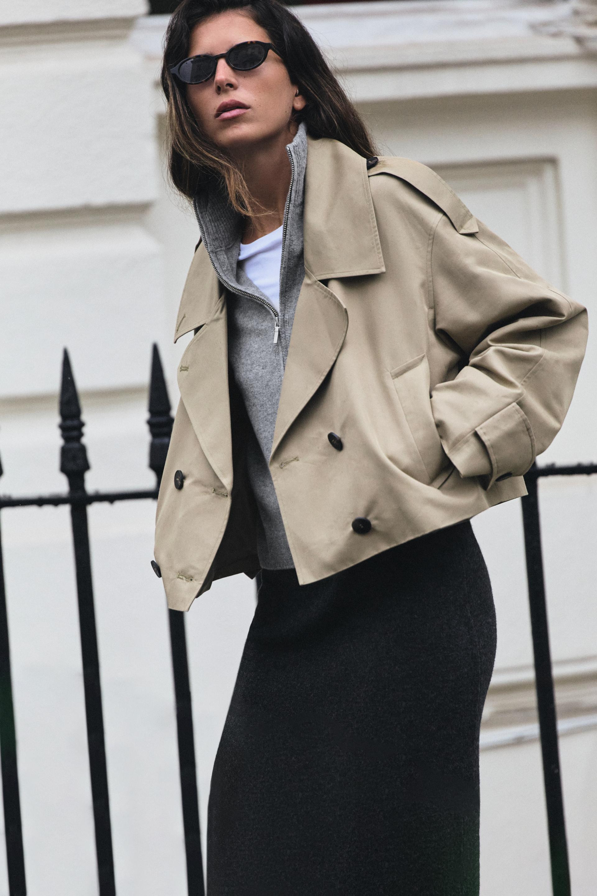 Zara - Short Double-Breasted Trench Jacket - Taupe Brown - Xl - Woman | Zara US