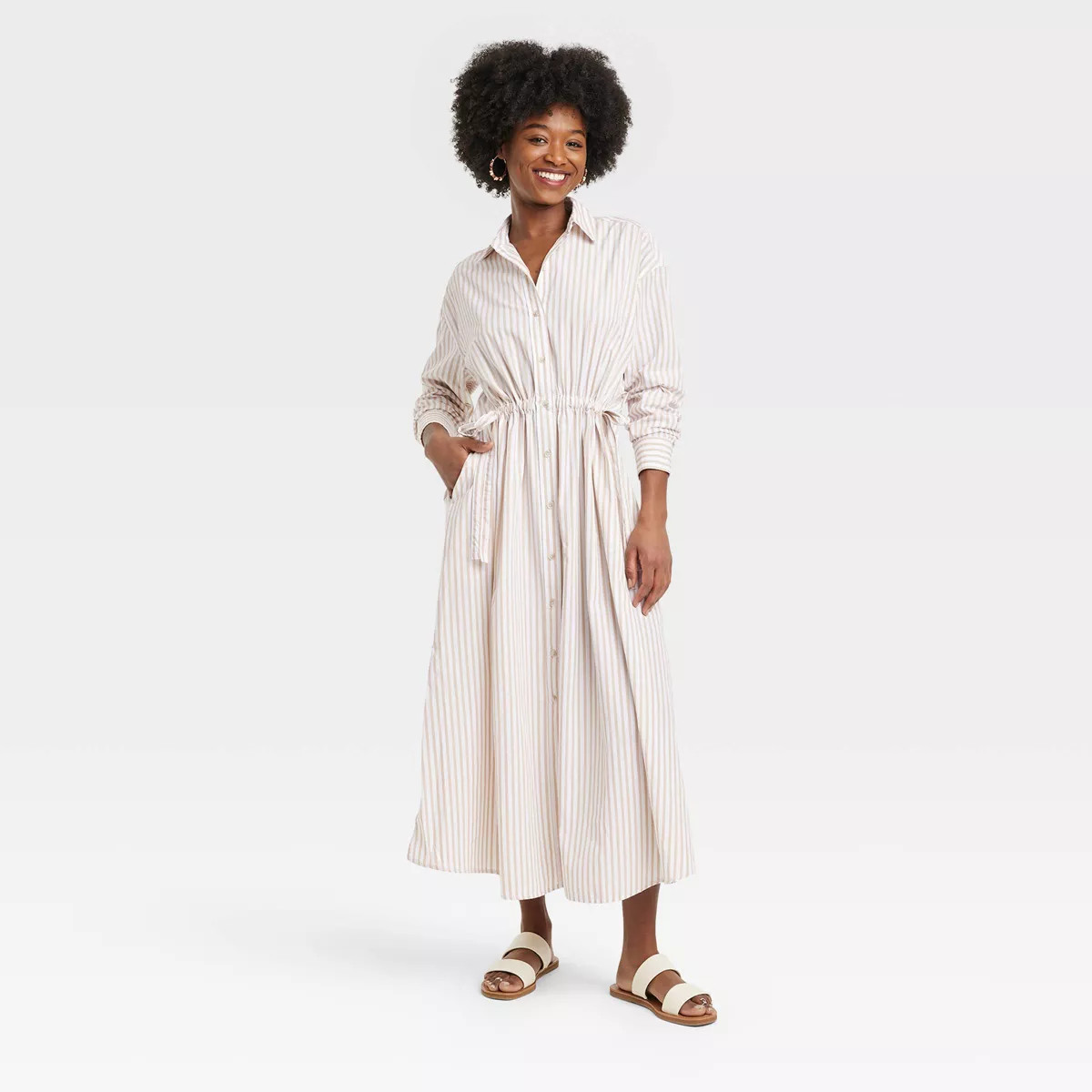 Women's Long Sleeve Cinch Waist Maxi Shirtdress - Universal Thread™ | Target