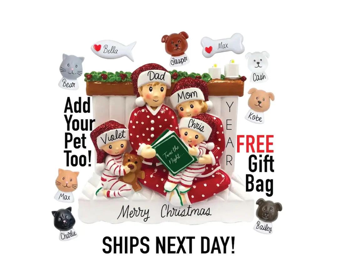 Family Christmas Ornament - 2025 Family of 3 4 5 Ornament with Pet Dog Personalized People Pajama... | Etsy (US)