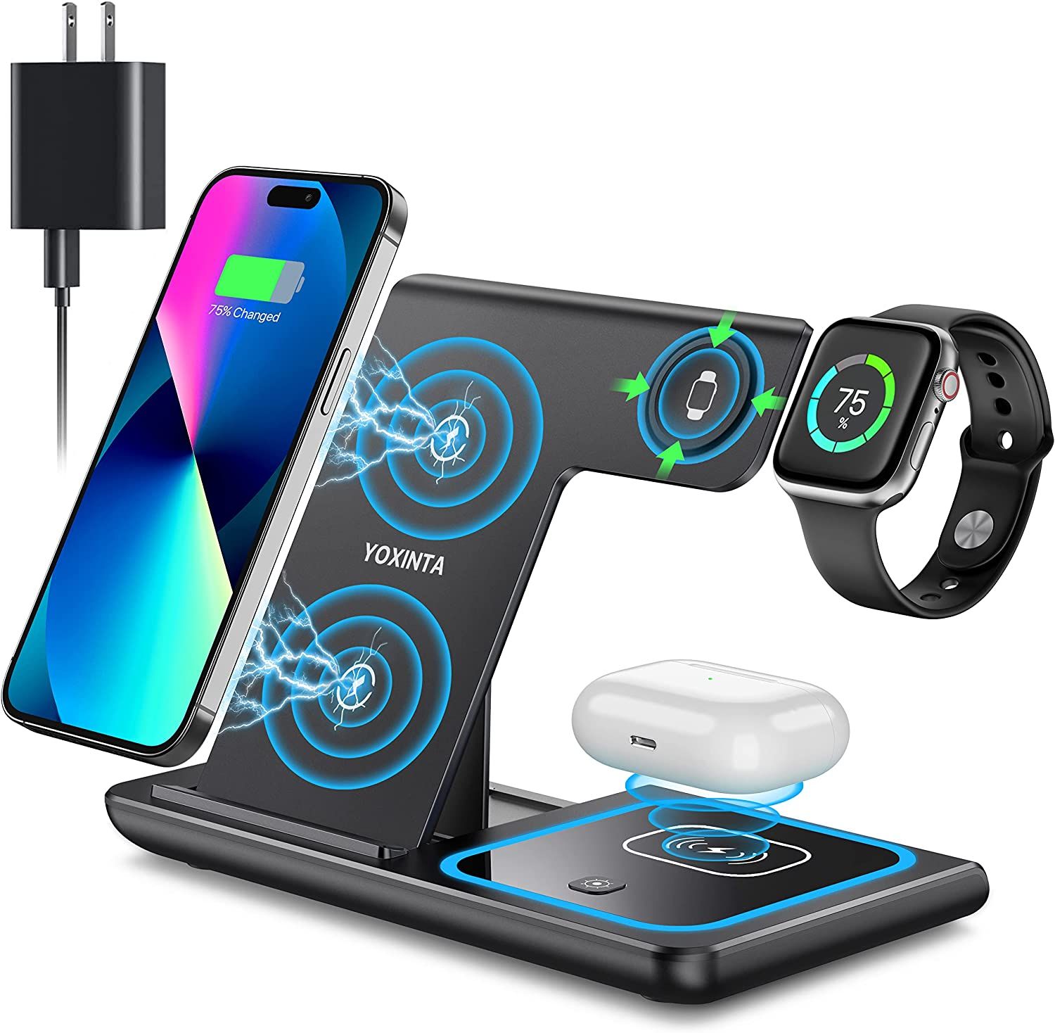Wireless Charger, 3 in 1 Wireless Charging Station, Fast Wireless Charger Stand for iPhone 14/13/... | Amazon (US)