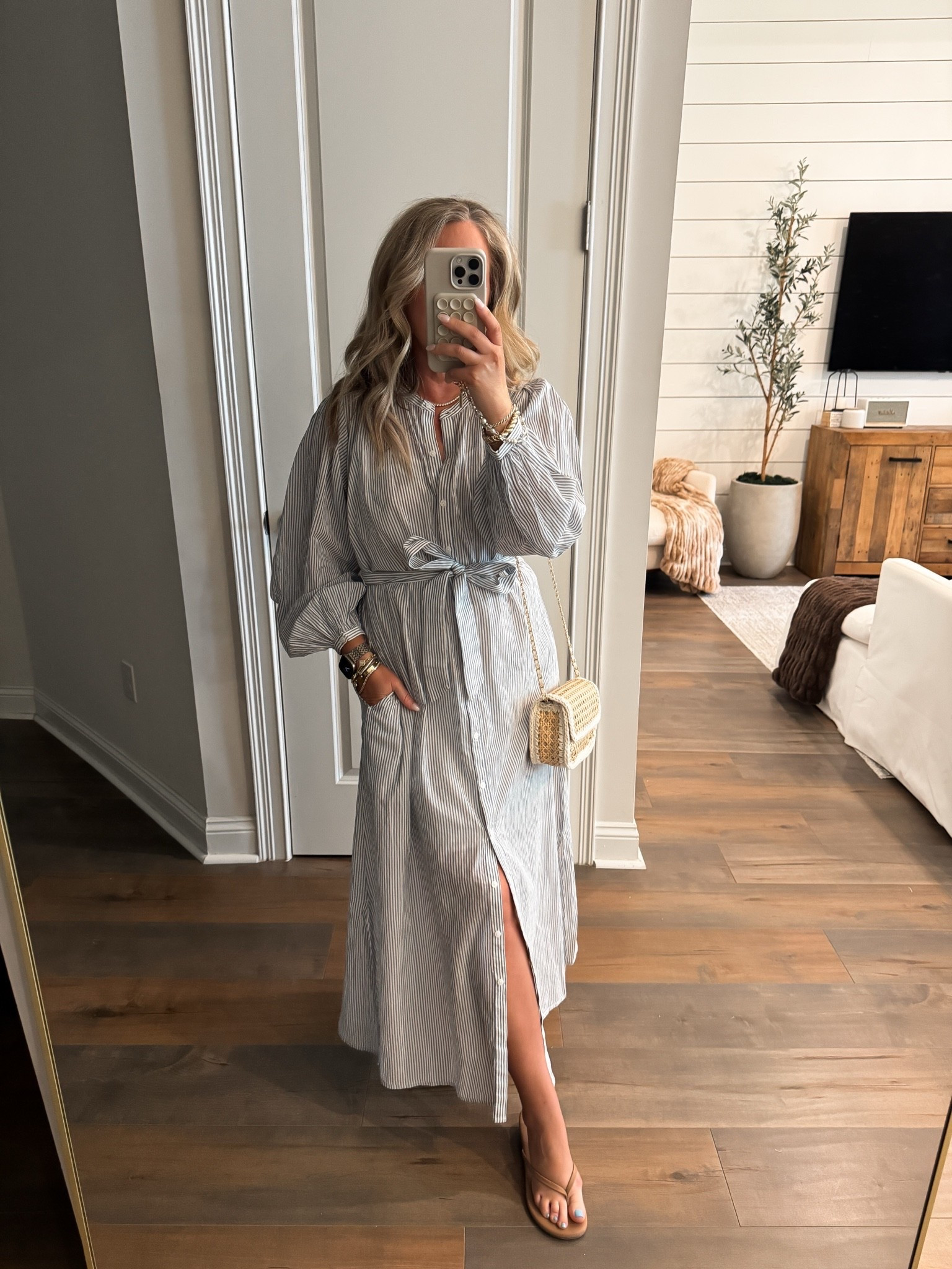 Target fashion target finds spring outfit summer outfit Memorial Day weekend outfit mdw outfit July 4th outfit blue stripe maxi dress with slit and slip built in