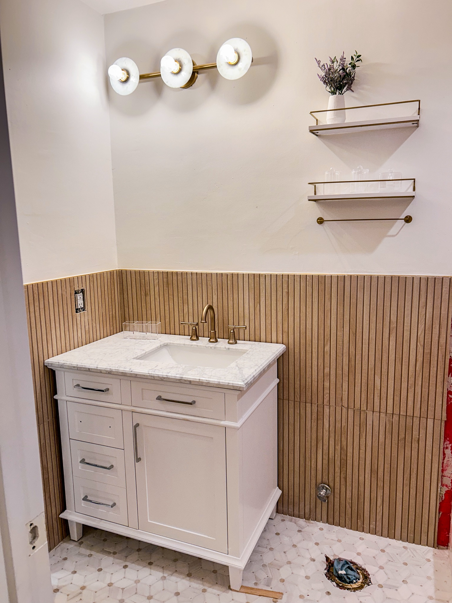 Bathroom progress! Vanity is in. Shelves are up! 

#LTKHome