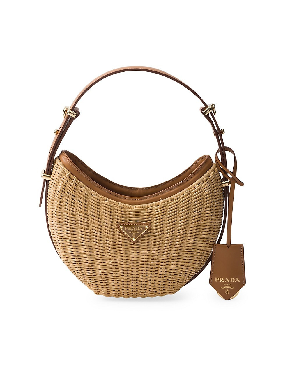 Women's Prada Arqué Woven Fabric and Leather Bag - Beige Khaki | Saks Fifth Avenue