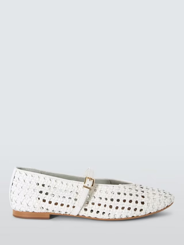 John LewisHackney Leather Crochet Woven Mary Jane Ballerina Pumps, White | John Lewis (UK)