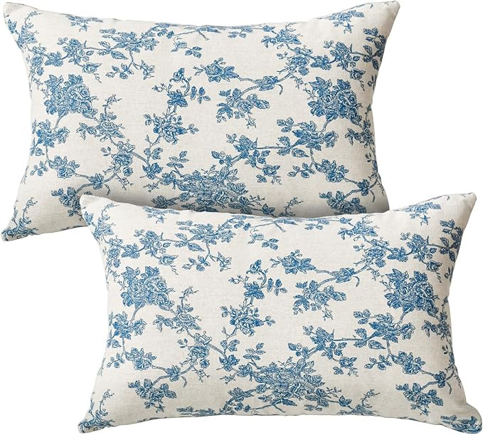 AVOIN colorlife Chinoiserie Grandmillennial Bule Flower Cotton Throw Pillow Covers 12 x 20 Inch S... | Amazon (US)