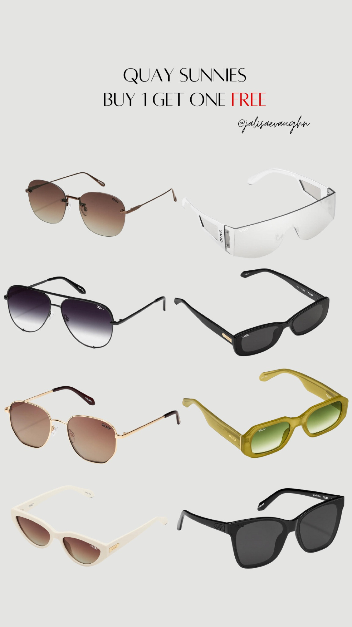 You can never have too many pair of sunnies and Quay agrees! They’re having a buy one get one FREE sale just to show you how many pairs of sunnies you need! 

#LTKSale #LTKFind #LTKstyletip