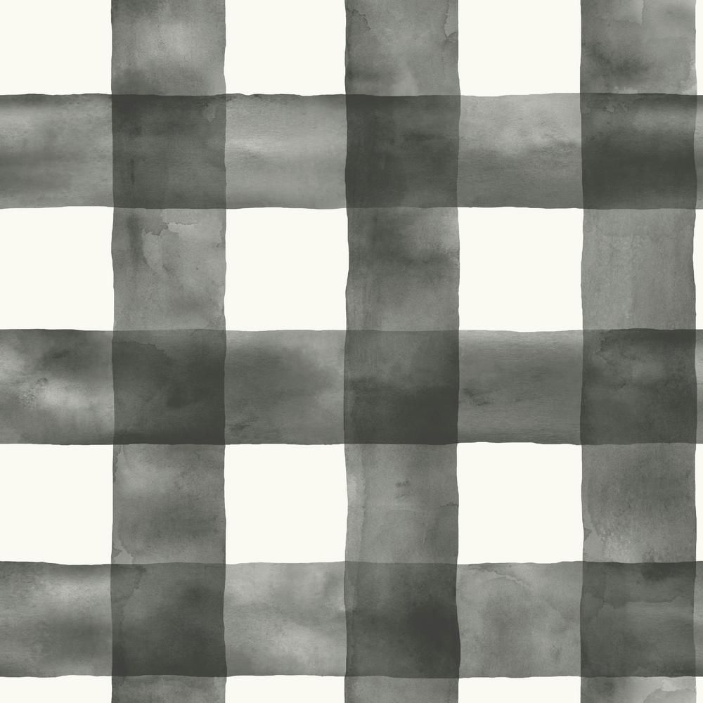 56 sq. ft. Black and White Watercolor Check Removable Wallpaper | The Home Depot