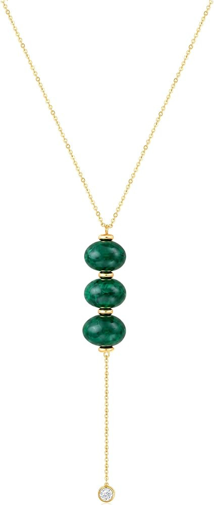 Colorful Lariat Gold Necklace for Women, 14K Gold Plated Dainty Resin Beaded Drop Y Necklace Adju... | Amazon (US)
