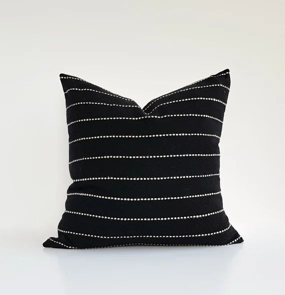 NILLO 18x18 black with white running stitch pillow cover, classic tuxedo black minimal neutral mo... | Etsy (US)