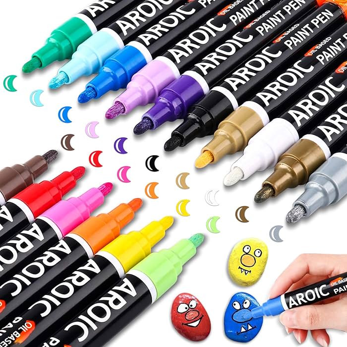 AROIC Paint Pens Paint Markers, 16 colors Oil-Based Waterproof Paint Marker Pen Set On Rock, Wood... | Amazon (US)
