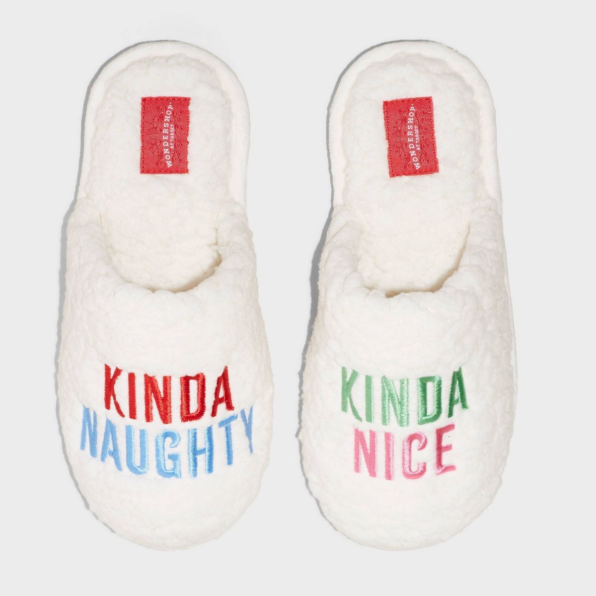 Women's Holiday Kinda Naughty Kinda Nice Scuff Slippers - Wondershop™ Cream | Target