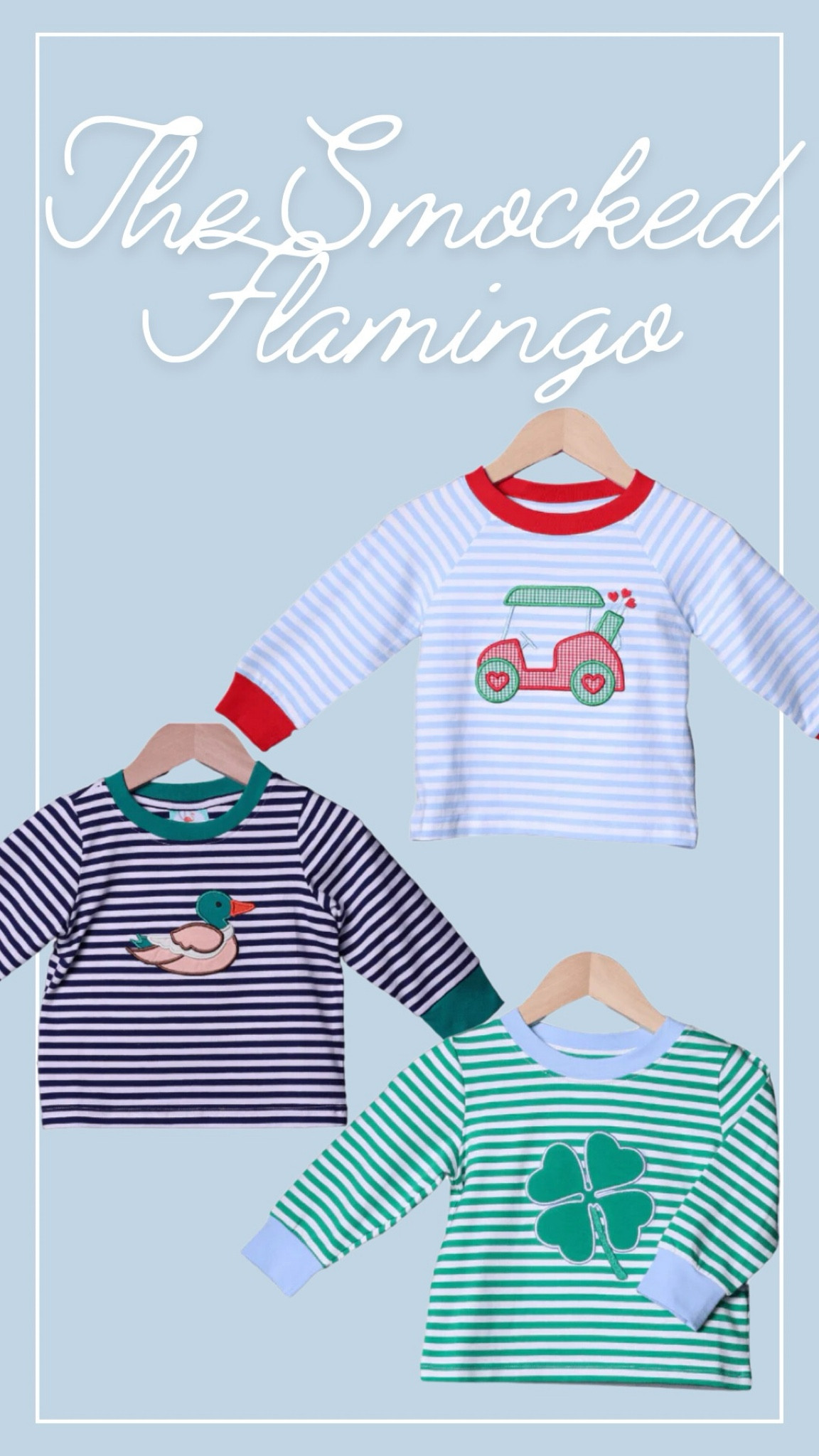 Sharing our recent order from The Smocked Flamingo / Lucky Clover Applique Green Stripe Shirt / Applique Golf Heart Blue Stripe Shirt / Applique Mallard Navy Stripe Shirt

#LTKBaby #LTKKids #LTKSeasonal