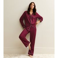 Women's Dark Burgundy Contrast Trim Revere Collar Pyjama Set New Look | New Look (UK)