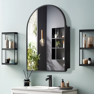 PexFix 24 in. W x 36 in. H Arched Recessed/Surface Mount Medicine Cabinet with Mirror in Black | Target